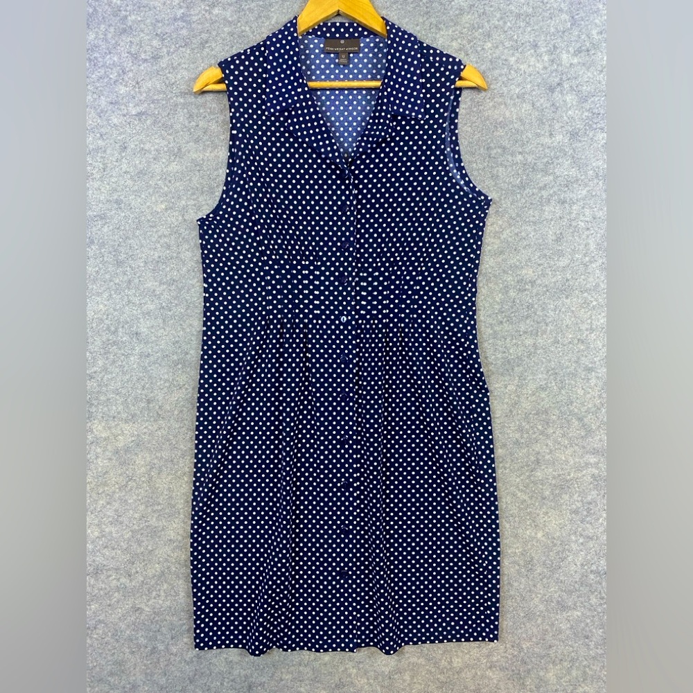 Fenn Wright Manson Shift Dress Sz 12 Blue White Polka Dot Above Knee Sleeveless